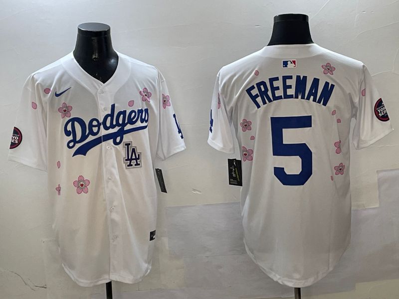 Men Los Angeles Dodgers #5 Freeman White Sakura Edition 2025 Nike MLB Jersey style 9->los angeles dodgers->MLB Jersey